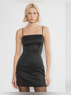 Aritzia Sunday Best Black Mini Slip Dress with Double Spaghetti Straps Size 4